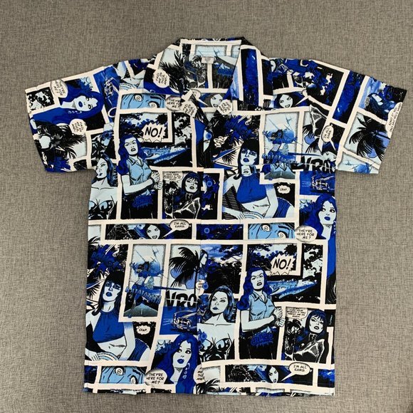 Brand New Comic Button Down Top Collared Lightweight Soft Thin Material S-M - Picture 2 of 14